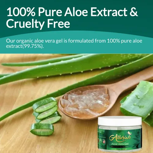 Vista 3 de Allurials Gel de aloe vera 99.75% puro y orgánico, fabricado en Estados Unidos, clínicamente probado y aprobado por dermatólogos, hidrata y cura