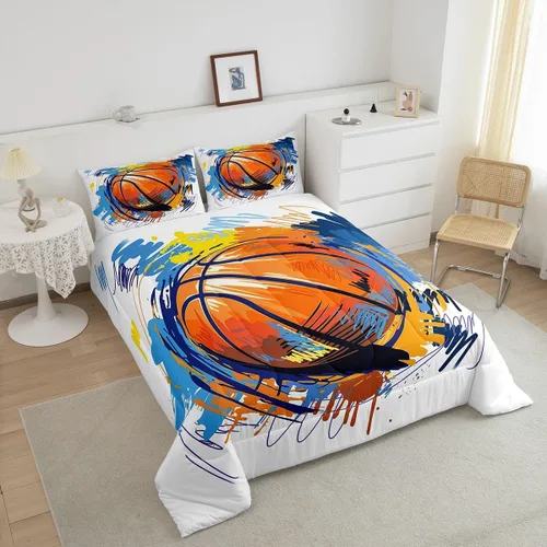 Vista 46 de Juego de ropa de cama de baloncesto para niños y adolescentes, juego de edredón deportivo para niños, tamaño matrimonial, suave, ligero, decoración