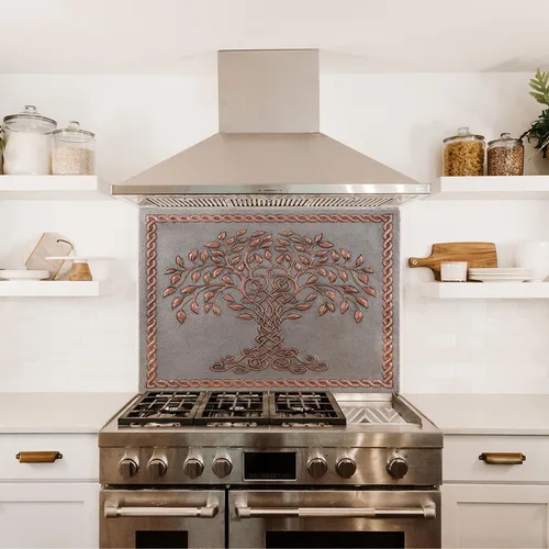 Vista 12 de Kitchen Backsplash, Celtic Tree of Life with Celtic Knot Border Copper Kitchen Backsplash, Custom Copper Backsplash Panel, Handmade Copper