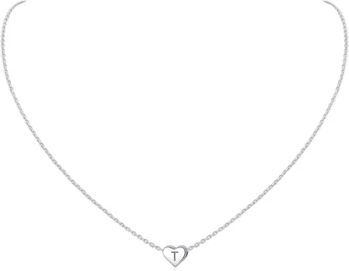 Vista 59 de ChicSilver Collares con inicial en forma de corazón de plata de ley 925 para mujer - Collar delicado con colgante de corazón personalizado y letra