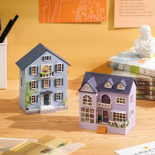 Vista 7 de Spilay Casa de muñecas Kit de muebles de madera en miniatura, mini casa de muñecas hecha a mano con LED, escala 1:24, juguetes creativos para Casa