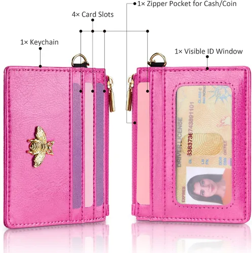 Vista 77 de SEAVILIA Tarjetero llavero cartera para mujer con ventana de identificación RFID monedero regalo abeja delgada minimalista pequeña cartera
