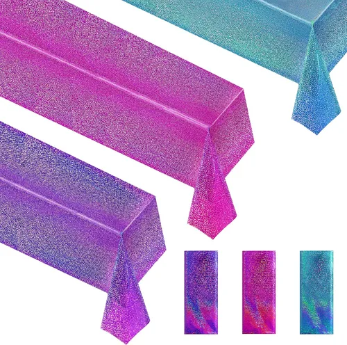 Vista 23 de Just Shimmer Mantel holográfico azul claro de 40" x 108" Decoración de fiesta rosa fuerte Día de San Valentín Fiesta de cumpleaños Decoración