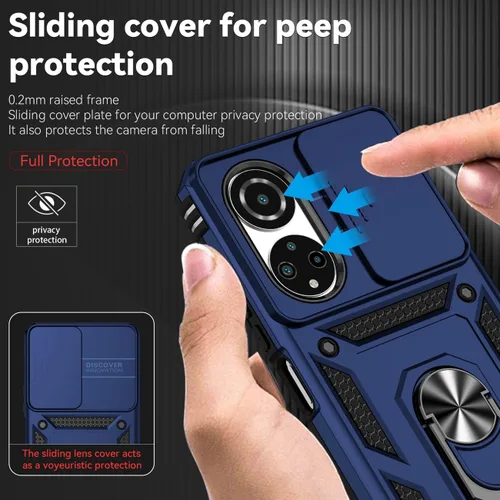 Vista 9 de Funda para Honor X7, CMA-LX2 CMA-LX1 con protector de pantalla de vidrio templado y cubierta de cámara deslizante, soporte de anillo giratorio