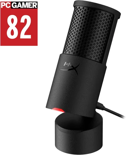 Vista 2 de HyperX SoloCast 2 - Micrófono condensador USB para juegos para PC, USB-C a USB-A, filtro pop integrado, soporte de choque interno, Plug and Play, 24