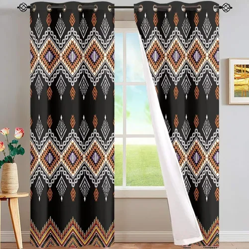 Vista 46 de Dreaweet African Tribal Blackout Curtains 63 Inch Long 2 Panels Set Bohemian Ethnic Geometric Grommet Top Thermal Insulated Curtains for Living Room