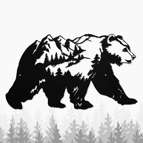 Vista 11 de Resama Arte de pared de oso de metal, animales del bosque, decoración rústica, decoración de desierto, adornos de montaña para sala de estar
