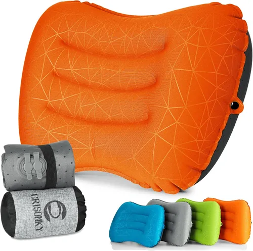 Vista 7 de Crisonky Almohada de camping – Almohada inflable – Almohadas de viaje para mochilero y avión, soporte lumbar 2.0 almohadas inflables, ultraligeras
