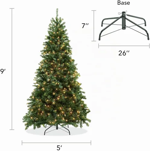 Vista 6 de Casafield - Árbol de Navidad artificial de verde pino realista con luces, de 9 pies y con soporte de metal resistente