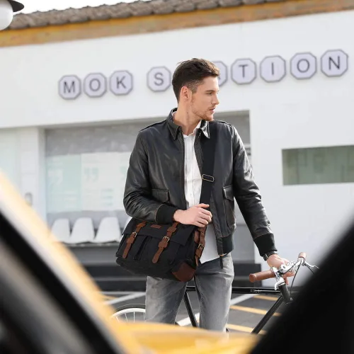 Vista 2 de Kattee Military Messenger Bag Canvas Leather Shoulder Bag Fits 14.715.6 Inch Laptop