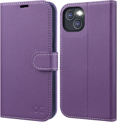 Vista 18 de OCASE Funda tipo cartera compatible con iPhone 13, de piel sintética con tapa tipo folio, con tarjetero, bloqueo RFID, soporte