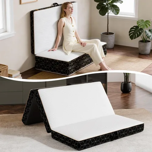 Vista 2 de GEMBED Colchón de Espuma Viscoelástica Tri-Fold - Cama de Piso Plegable Portátil de 3 Pulgadas con Funda Lavable y Base Antideslizante, Ahorra