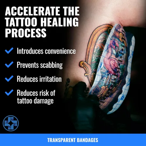 Vista 4 de Saniderm - Rollo de vendaje Flex Tattoo Aftercare - Envoltura de tatuaje ultra flexible, impermeable, estéril para una curación rápida y protección