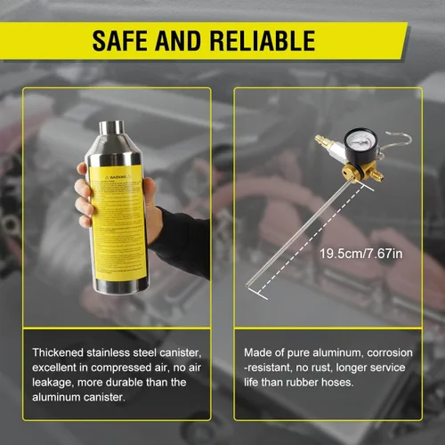 Vista 6 de Kit de Descarga de Aire Acondicionado CMTOOL, Herramienta de Descarga Automotriz y para el Hogar, Botella de Acero Inoxidable Espesado, Juego