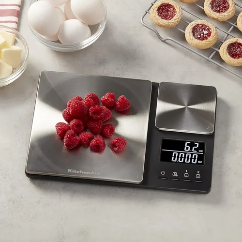 Vista 5 de KitchenAid KQ909 Báscula digital de cocina y alimentos de doble plataforma, capacidad de 11 libras y capacidad de precisión de 16 onzas, color negro