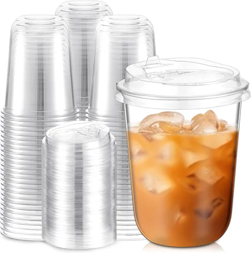 Vista 9 de Baderke 25 juegos de vasos desechables de plástico helado con tapas, transparentes, 16 onzas