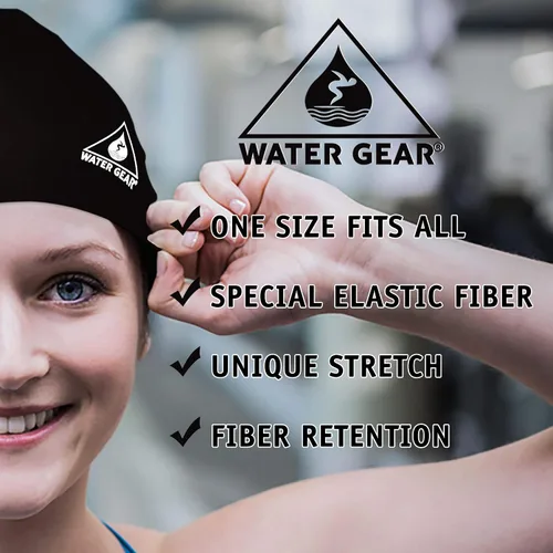 Vista 5 de Water Gear Synthetic Fiber Swim Cap - Comfortable and Durable Swimming Cap - Keeps Short or Long Hair Dry