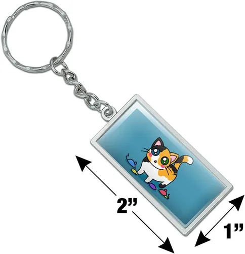 Vista 3 de Graphics and More Llavero rectangular con diseño de gatito con gato de Calico en metal cromado