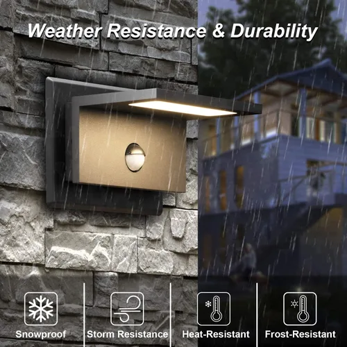 Vista 7 de Lustrlach Paquete de 2 apliques de pared para exteriores con sensor de movimiento, LED negro, IP54, impermeable, 680 lúmenes, para patio, porche