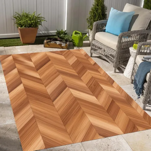 Vista 12 de Alfombra rústica impermeable de grano de madera marrón con estampado de tablero de madera antigua, para balcón, porche, patio, terraza, lavable