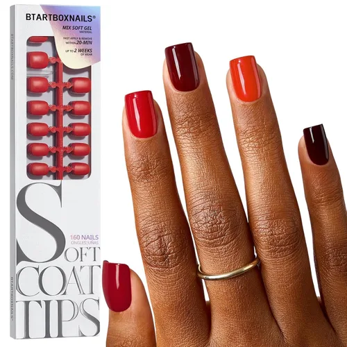 Vista 12 de BTArtboxnails Press On Nails, Long Square Red Fake Nails, 160Pcs A-L Square