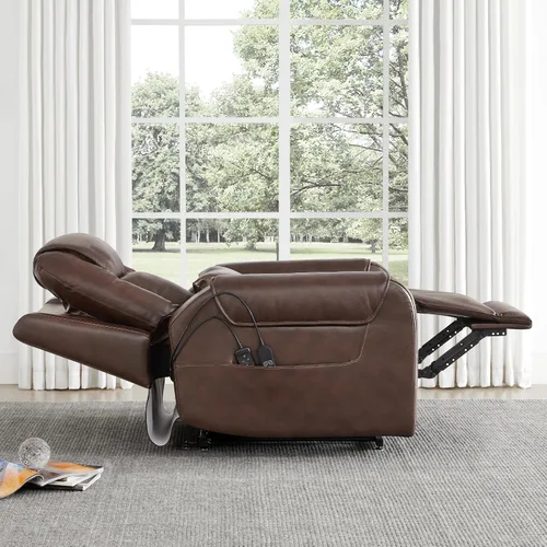 Vista 11 de CHITA Silla reclinable eléctrica para personas mayores con masaje y calor, silla reclinable grande de piel auténtica con soportes para tazas