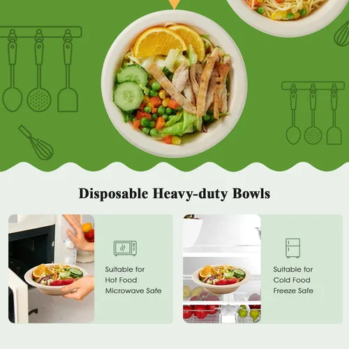 Vista 4 de ECOLipak - Paquete de 150 cuencos de papel desechables compostables naturales de 12 onzas para ensalada Resistente, biodegradable, hecho de bagazo