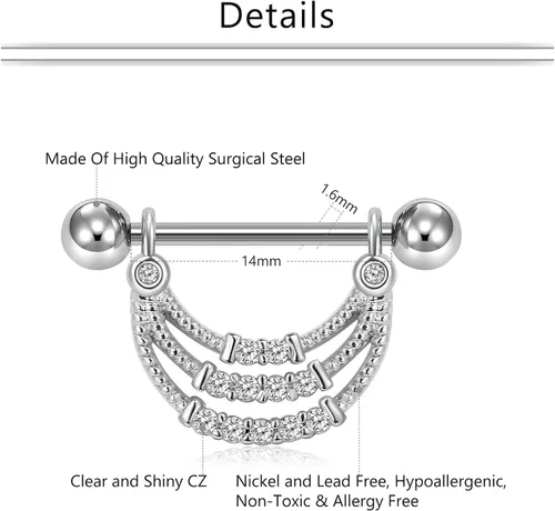 Vista 2 de Mayhoop - Piercing para pezón de barra de acero inoxidable de 049onzas para mujer y hombre