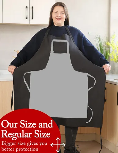 Vista 2 de Delantales de talla grande para mujer, con bolsillos, duradero, largo, ajustable, babero para cocina