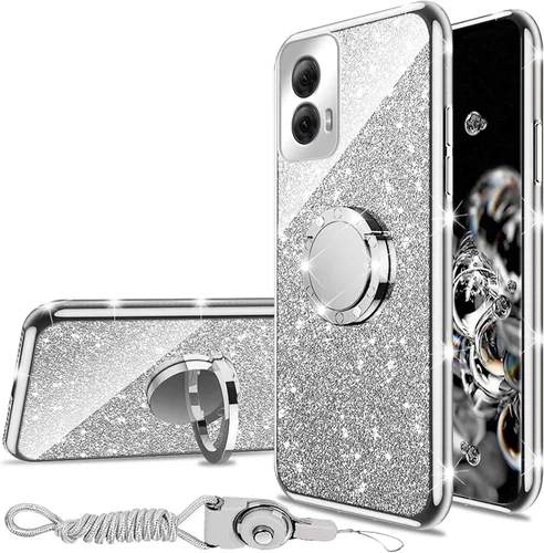 Vista 14 de nancheng Funda para Motorola Moto G Play 2024 (6.5 pulgadas) para niñas y mujeres, bonita funda de teléfono de TPU suave con purpurina y anillo
