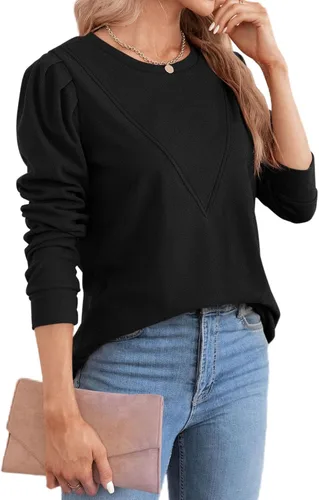 Vista 4 de XIEERDUO Sudaderas para mujer, cuello redondo, manga larga, básicas, casuales, túnica para leggings