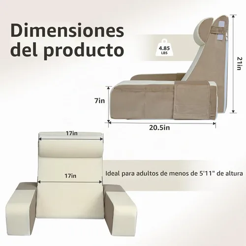 Vista 8 de Vekkia Almohada de lectura de 21 pulgadas para sentarse en la cama, almohada ergonómica de cuña trasera de 60° con espuma de múltiple densidad