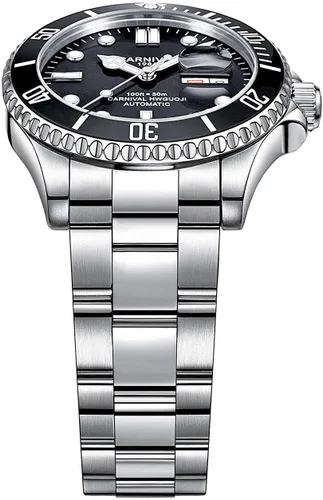 Vista 3 de MASTOP Reloj de pulsera mecánico de lujo luminoso impermeable para hombre, de acero inoxidable plateado