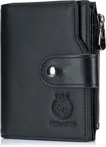 Vista 59 de LUKZIJAES Billetera de cuero genuino para hombre, con bloqueo RFID, delgada, plegable, bolsillo frontal, #3-Café, Vintage