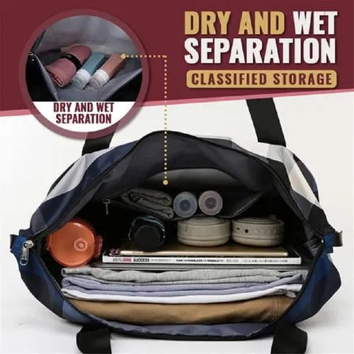 Vista 5 de 2022 - Bolsa de viaje plegable de separación secahúmeda, ligera, impermeable, plegable, para deportes, camping, Burdeos