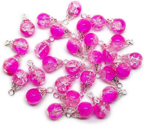 Vista 4 de 30pcs Handcrafted Crackle Glass Beads Drops w/Silver Wire & Bead Cap ~Jewelry Making~ (Army Green)