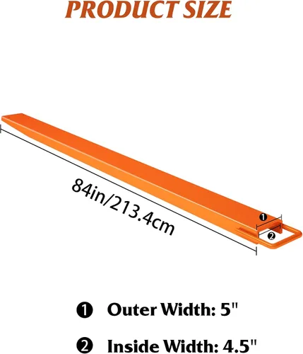 Vista 3 de Extensiones de horquilla de 84 pulgadas de longitud para carretillas elevadoras, extensiones de carretilla elevadora de acero resistente, 1 par