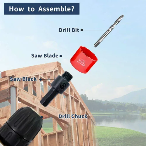 Vista 6 de Broca bimetálica para taladro, cortador de orificios HSS con eje para madera y metal