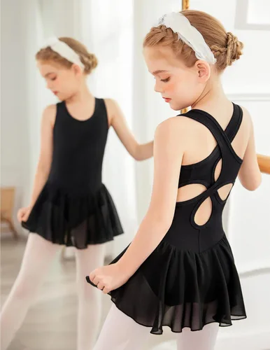 Vista 3 de Arshiner Leotardo de ballet con espalda hueca para niñas con falda sin mangas, vestidos de baile