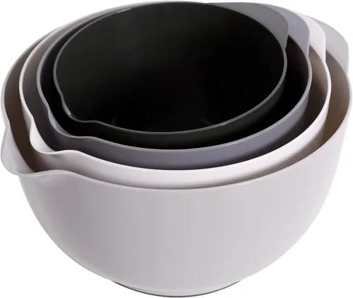 Vista 8 de BoxedHome Juego de cuencos de plástico anidables con boquilla de vertido, apto para microondas y lavavajillas, base antideslizante sin BPA, juego