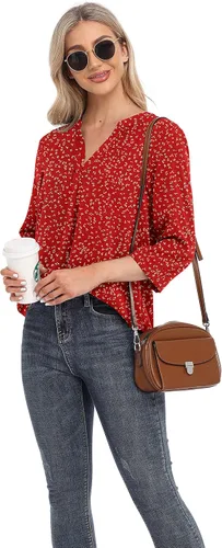 Vista 4 de VIISHOW Blusas casuales de gasa para mujer, manga 34, cuello en V, blusa holgada