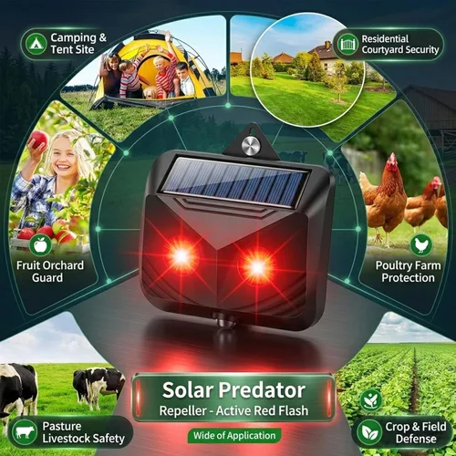 Vista 8 de Repelente solar nocturno de animales para exteriores (paquete de 4), disuasorio de coyote y repelente de mofetas para patio, luces depredadoras