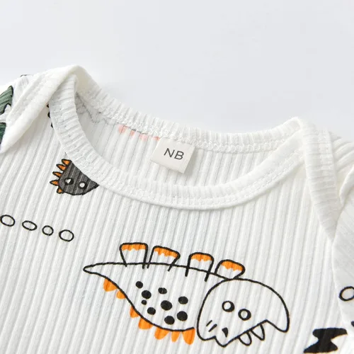 Vista 15 de Conjunto de 3 piezas de ropa de bebé recién nacido con estampado de manga larga + pantalones + sombrero
