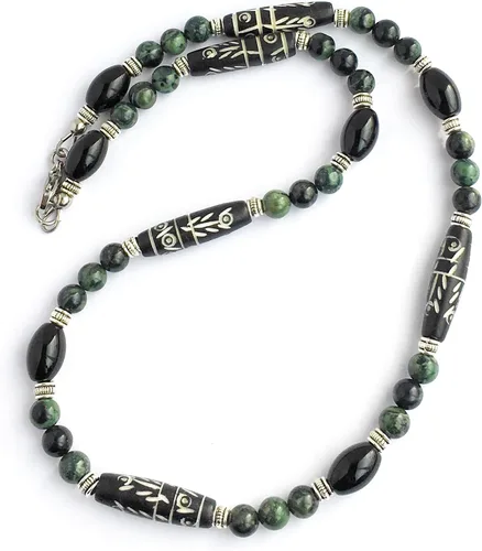 Vista 11 de Mami's Gem Studio Collar de estilo tribal para hombre, cuentas con hueso tallado, ónix negro y piedras preciosas, hecho a mano en Estados Unidos