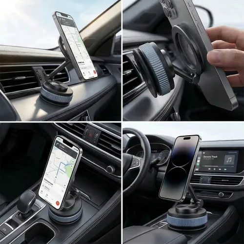 Vista 6 de Soporte magnético al vacío para teléfono - Soporte universal para tablero de instrumentos y teléfono celular para el hogar con base de succión