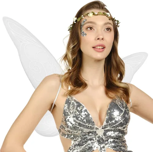 Vista 3 de Funcredible Juego de accesorios para disfraz de hada alas de hada corona de hadas alas de hadas de dientes blancos adultos