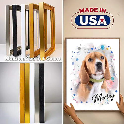 Vista 7 de Pintura de acuarela personalizada con retrato de perro y gato, impresiones en lienzo enmarcadas con tus fotos, arte de pared para decoración