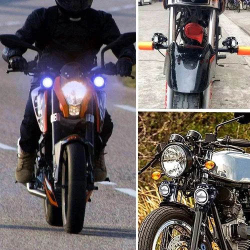 Vista 3 de Ourbest Luces antiniebla para motocicleta con interruptor, 12 V/24 V, 3 pulgadas, luz auxiliar de halo para ATV, scooter, camiones, luces Azul