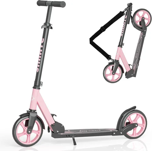Vista 10 de SIMATE Patinete de impulso para niños, adolescentes y adultos, 4 alturas ajustables, ruedas grandes todo terreno de 8 pulgadas, plegable y ligero