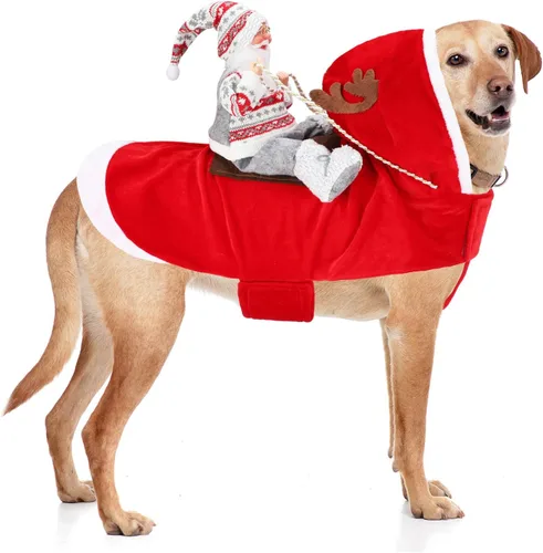 Vista 11 de BWOGUE Disfraz de Navidad de Papá Noel para perro, disfraz de cosplay para perros pequeños, medianos y grandes, gatos Chef Santa Claus